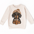 Dachshund iced coffee design on Natural Heather Sweatshirt