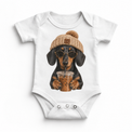 Dachshund iced coffee design on White Baby Bodysuit