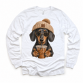 Dachshund iced coffee design on White Long Sleeve Tee