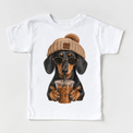 Dachshund iced coffee design on White Short Sleeve Tee