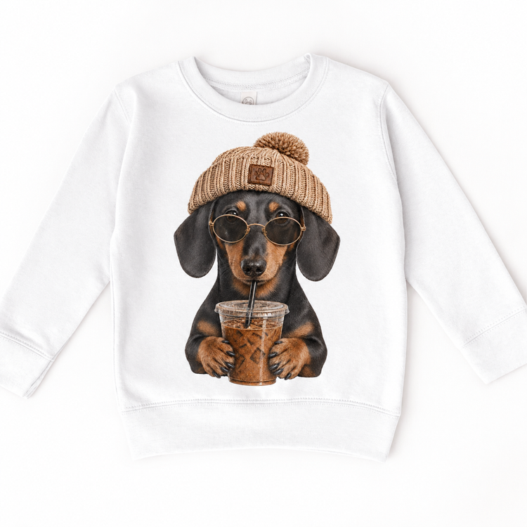 Dachshund iced coffee design on White Sweatshirt