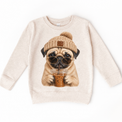 Pug iced coffee design on Natural Heather Sweatshirt