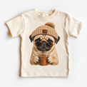 Pug iced coffee design on Natural Short Sleeve Tee