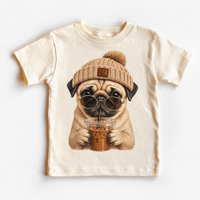 Pug iced coffee design on Natural Short Sleeve Tee