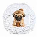 Pug iced coffee design on White Long Sleeve Tee