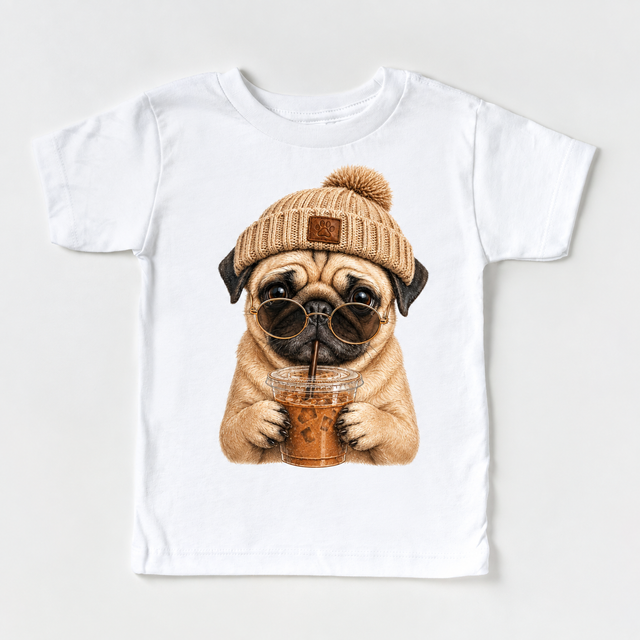 Pug iced coffee design on White Short Sleeve Tee
