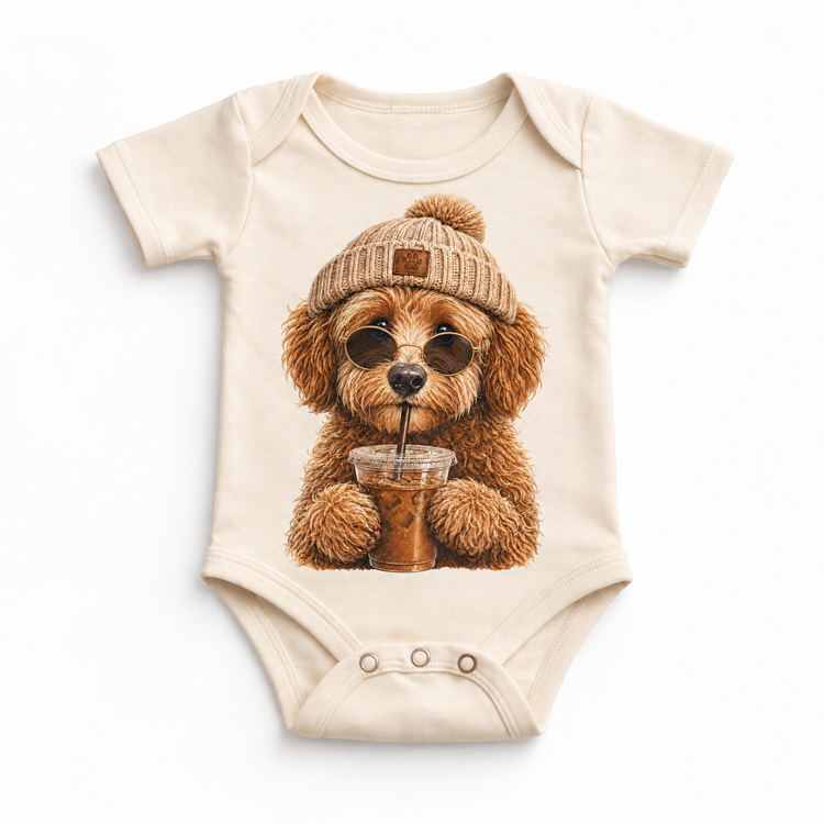 Doodle iced coffee design on Natural Baby Bodysuit
