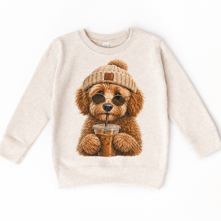 Doodle iced coffee design on Natural Heather Sweatshirt