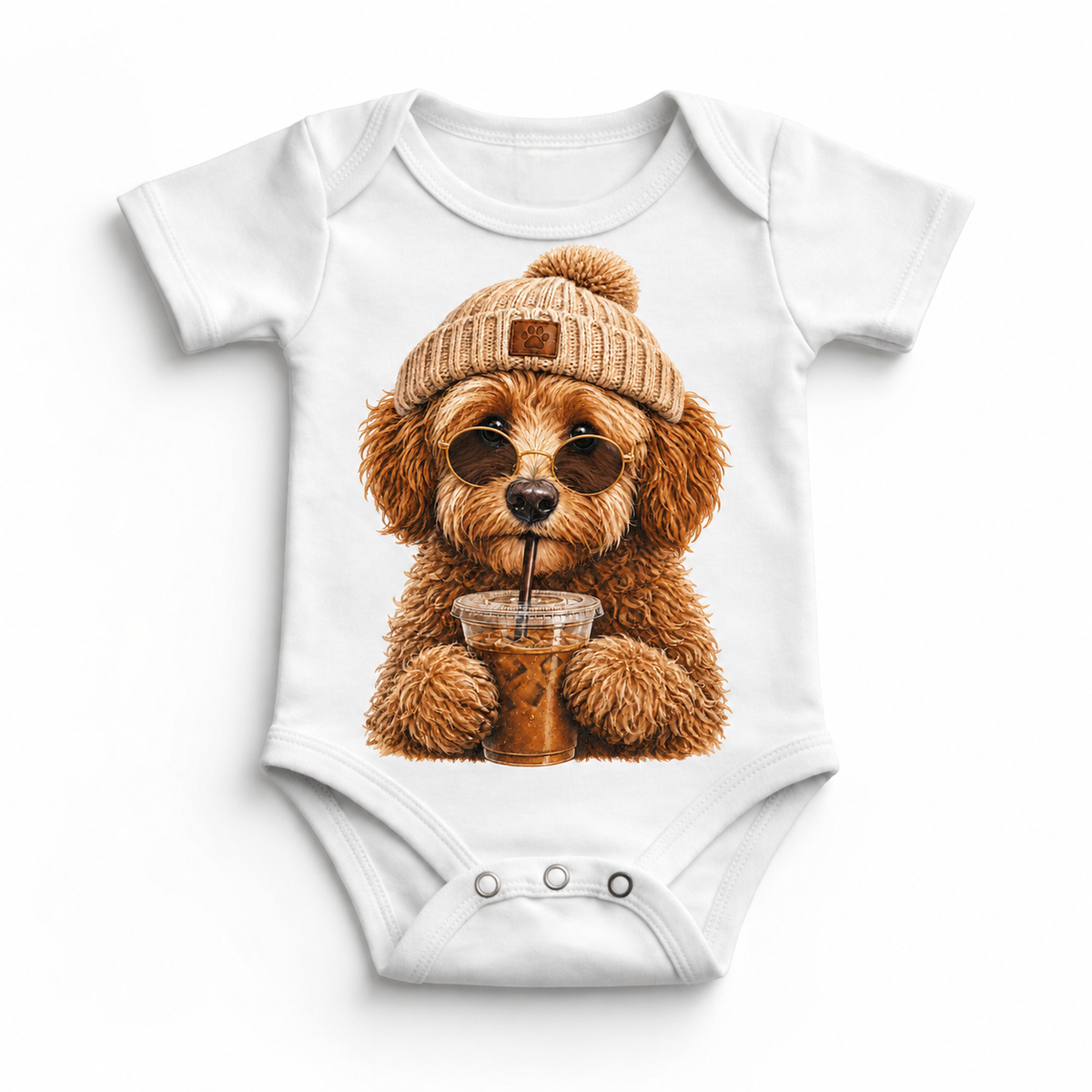 Doodle iced coffee design on White Baby Bodysuit