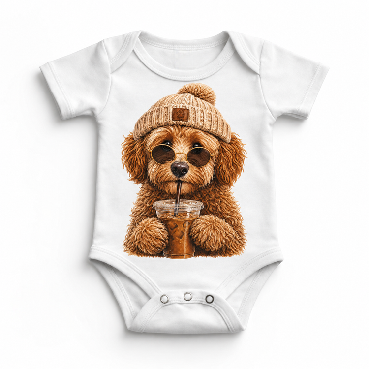 Doodle iced coffee design on White Baby Bodysuit