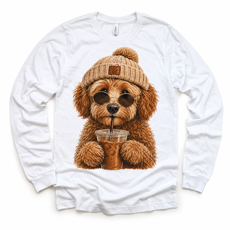 Doodle iced coffee design on White Long Sleeve Tee