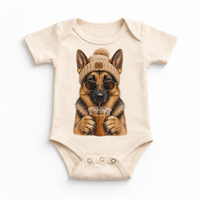 German Shepherd iced coffee design on Natural Baby Bodysuit