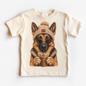 German Shepherd iced coffee design on Natural Short Sleeve Tee