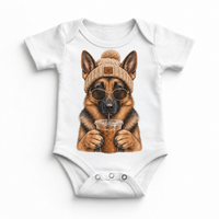 German Shepherd iced coffee design on White Baby Bodysuit