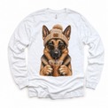 German Shepherd iced coffee design on White Long Sleeve Tee