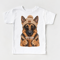 German Shepherd iced coffee design on White Short Sleeve Tee