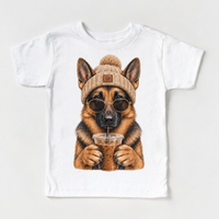 German Shepherd iced coffee design on White Short Sleeve Tee