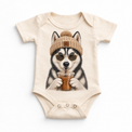 Husky iced coffee design on Natural Baby Bodysuit