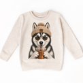 Husky iced coffee design on Natural Heather Sweatshirt