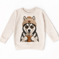 Husky iced coffee design on Natural Heather Sweatshirt