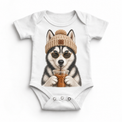 Husky iced coffee design on White Baby Bodysuit