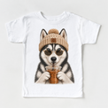 Husky iced coffee design on White Short Sleeve Tee