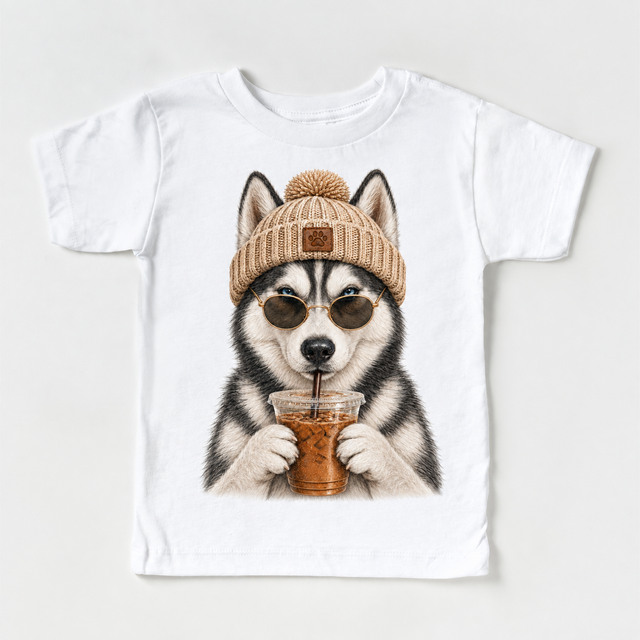 Husky iced coffee design on White Short Sleeve Tee