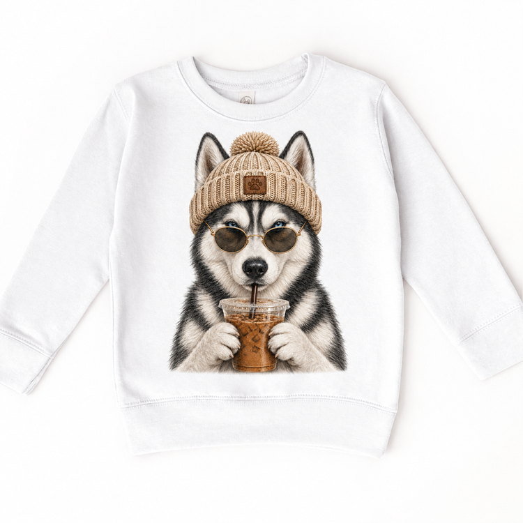 Husky iced coffee design on White Sweatshirt