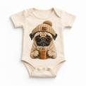 Pug iced coffee design on Natural Baby Bodysuit