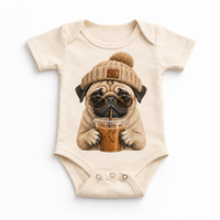 Pug iced coffee design on Natural Baby Bodysuit