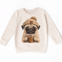 Pug iced coffee design on Natural Heather Sweatshirt