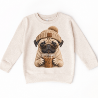 Pug iced coffee design on Natural Heather Sweatshirt