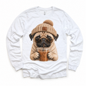 Pug iced coffee design on White Long Sleeve Tee