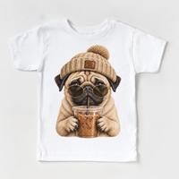 Pug iced coffee design on White Short Sleeve Tee