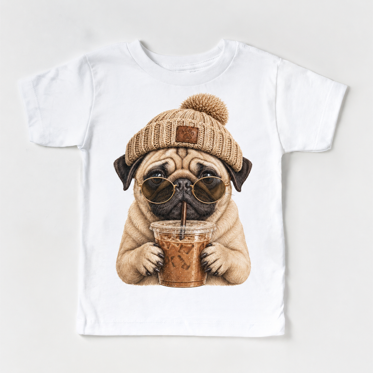 Pug iced coffee design on White Short Sleeve Tee