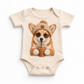 Corgi iced coffee design on Natural Baby Bodysuit