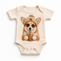 Corgi iced coffee design on Natural Baby Bodysuit