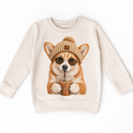 Corgi iced coffee design on Natural Heather Sweatshirt