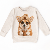 Corgi iced coffee design on Natural Heather Sweatshirt