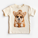 Corgi iced coffee design on Natural Short Sleeve Tee