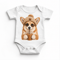 Corgi iced coffee design on White Baby Bodysuit