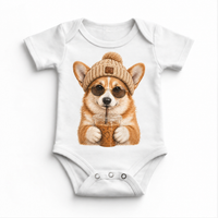Corgi iced coffee design on White Baby Bodysuit