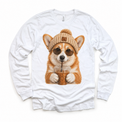 Corgi iced coffee design on White Long Sleeve Tee