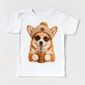 Corgi iced coffee design on White Short Sleeve Tee