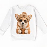 Corgi iced coffee design on White Sweatshirt