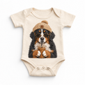 Bernese Mountain Dog iced coffee design on Natural Baby Bodysuit