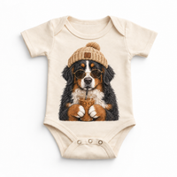 Bernese Mountain Dog iced coffee design on Natural Baby Bodysuit