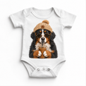 Bernese Mountain Dog iced coffee design on White Baby Bodysuit