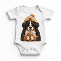 Bernese Mountain Dog iced coffee design on White Baby Bodysuit