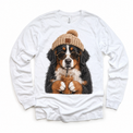 Bernese Mountain Dog iced coffee design on White Long Sleeve Tee